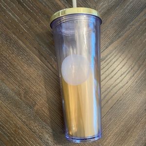 Starbucks Gradient Gold Ombre White Dot Venti Cold Cup Travel Tumbler 24oz Straw